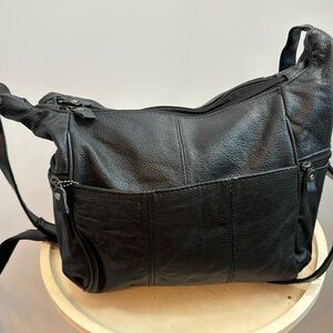 Black Leather Crossbody Double Zipper Bag